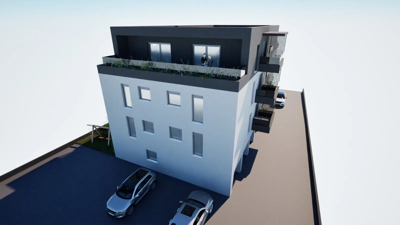 Vizualizacija uvučenog zadnjeg kata s krovnom terasom, Projekt Kućan u Varaždinu