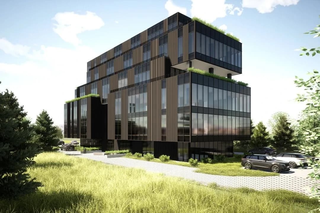 Vizualizacija nove poslovne zgrade s parkiralištem, uredski prostor za najam u Varaždinu